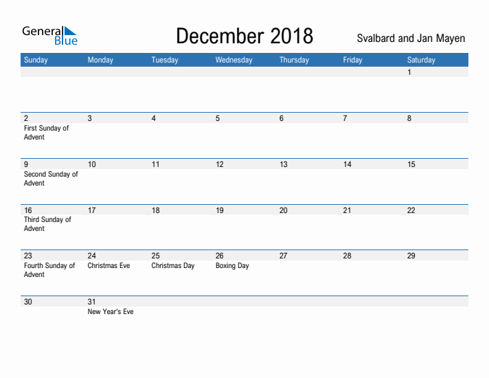 Fillable December 2018 Calendar