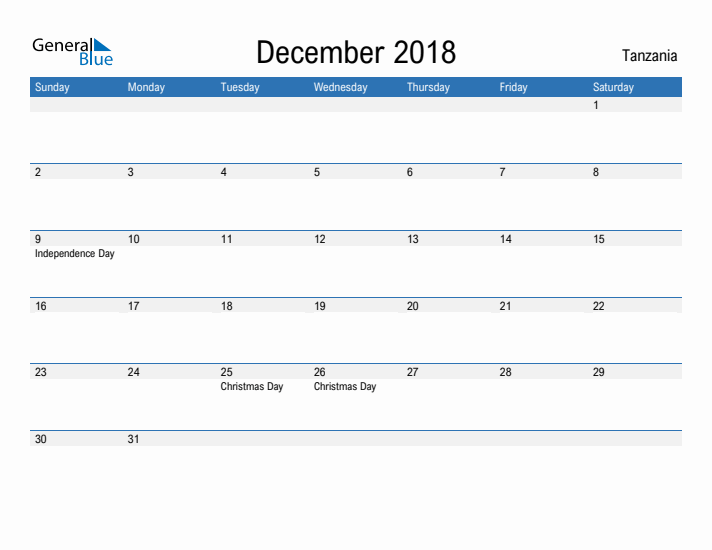 Fillable December 2018 Calendar