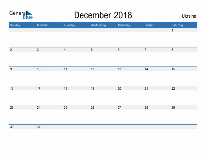 Fillable December 2018 Calendar