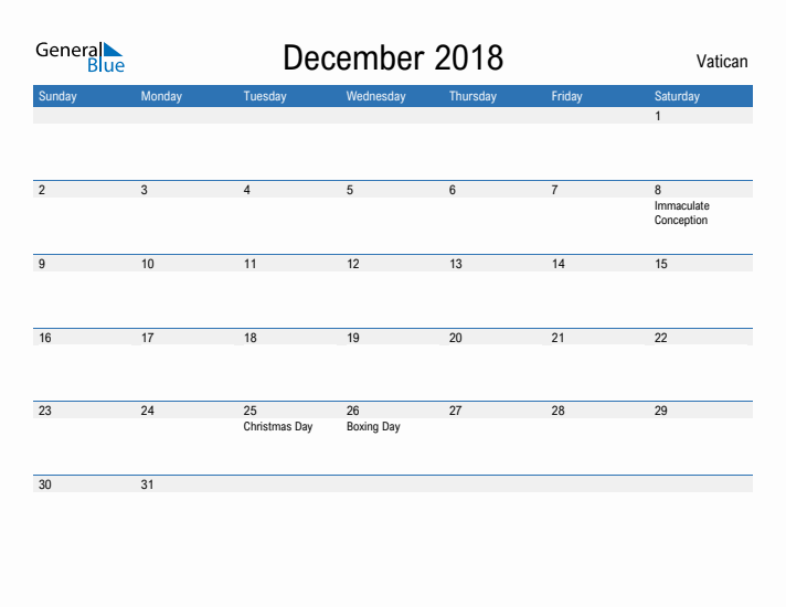 Fillable December 2018 Calendar