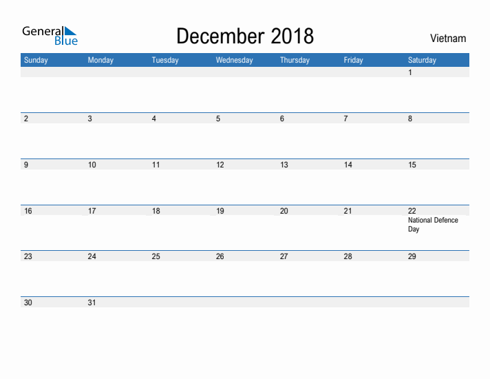 Fillable December 2018 Calendar