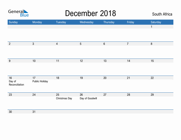 Fillable December 2018 Calendar