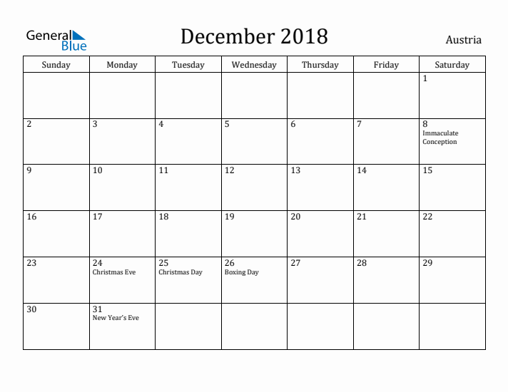 December 2018 Calendar Austria