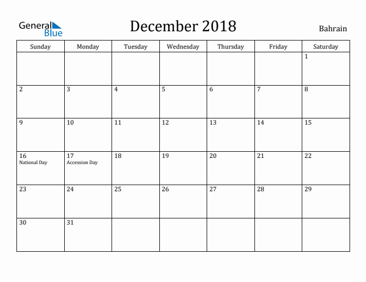 December 2018 Calendar Bahrain