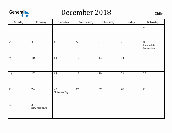 December 2018 Calendar Chile