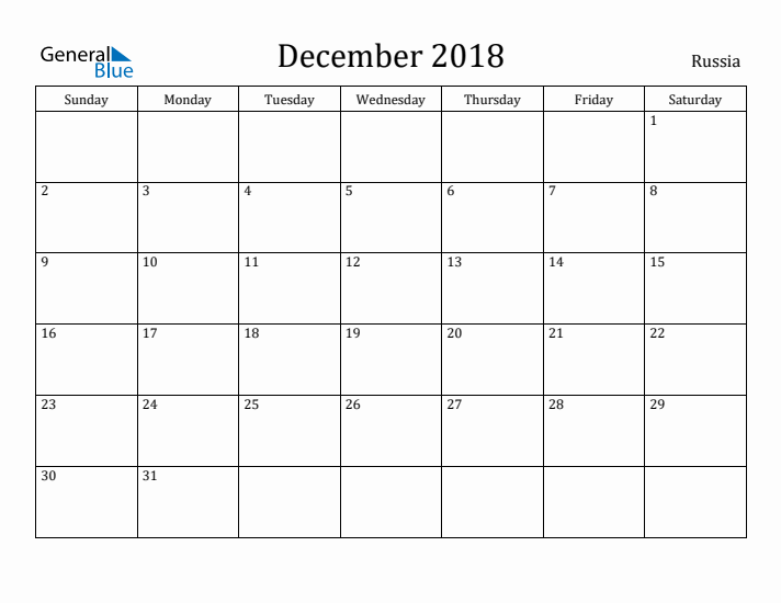 December 2018 Calendar Russia