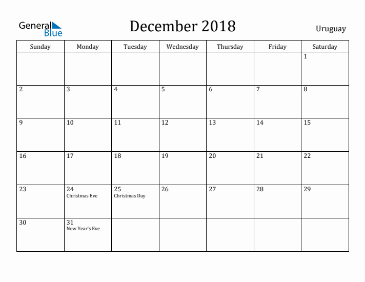 December 2018 Calendar Uruguay