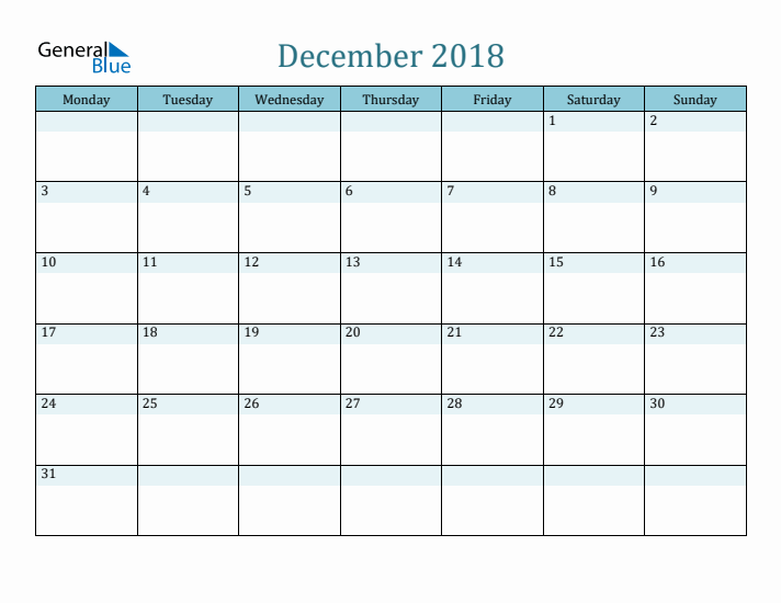 December 2018 Printable Calendar