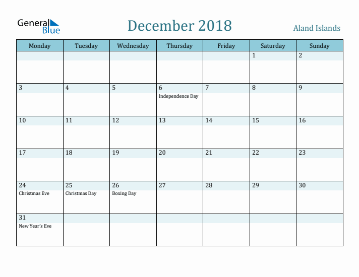 December 2018 Calendar with Holidays