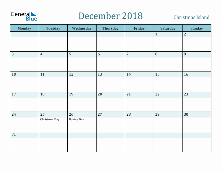 December 2018 Calendar with Holidays