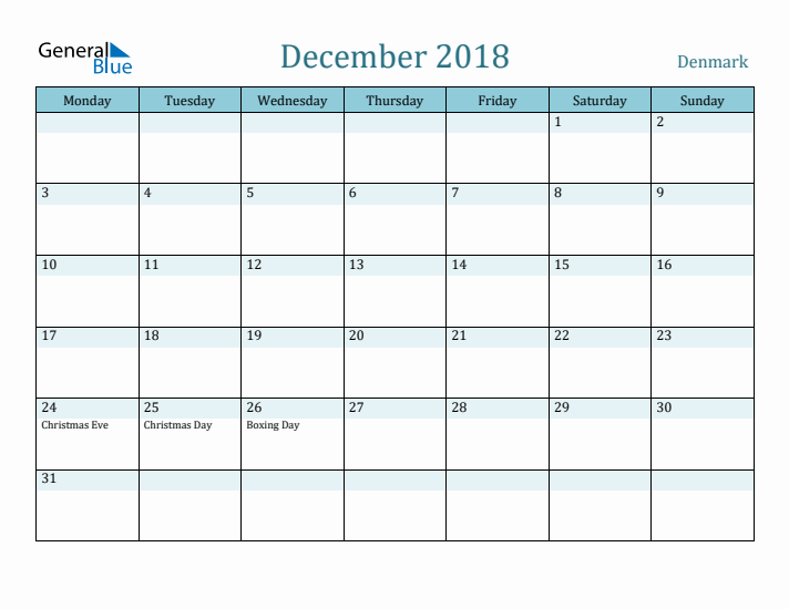 December 2018 Calendar with Holidays