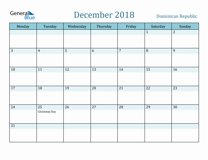 December 2018 Calendar with Holidays