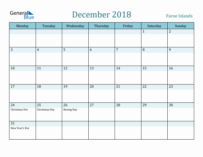 December 2018 Calendar with Holidays