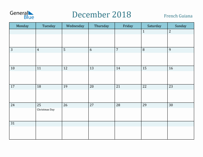 December 2018 Calendar with Holidays