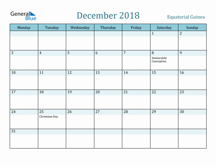 December 2018 Calendar with Holidays