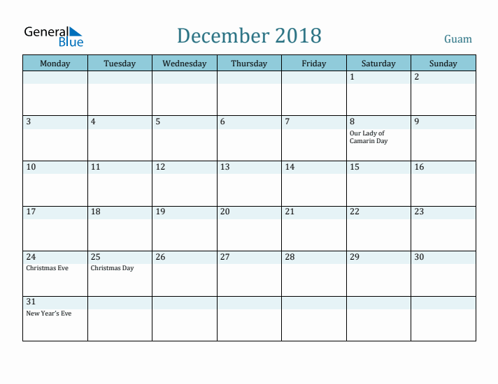 December 2018 Calendar with Holidays