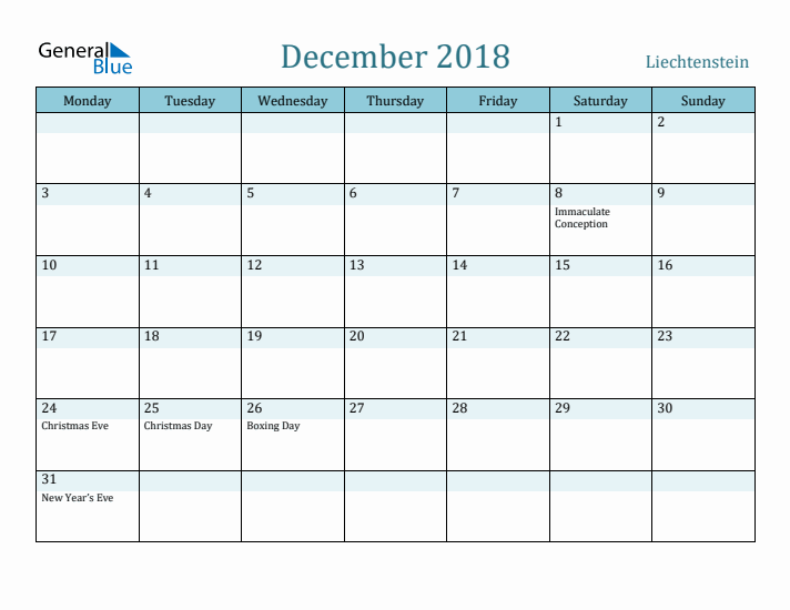 December 2018 Calendar with Holidays