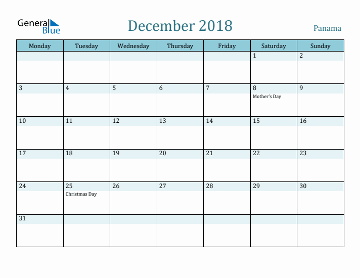 December 2018 Calendar with Holidays