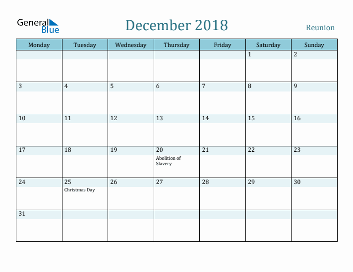 December 2018 Calendar with Holidays