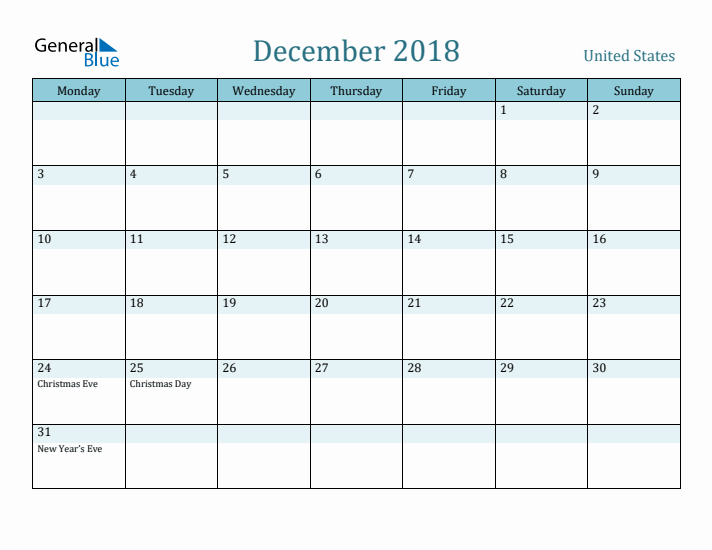 December 2018 Calendar with Holidays