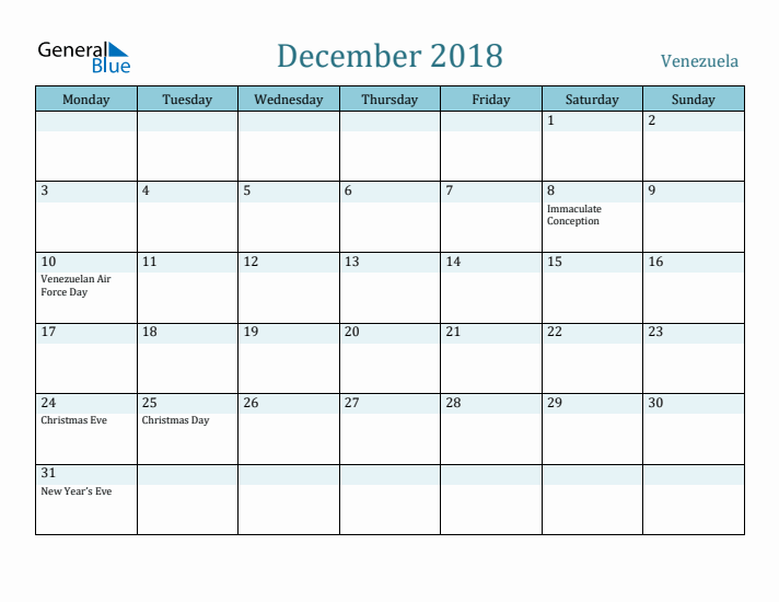 December 2018 Calendar with Holidays