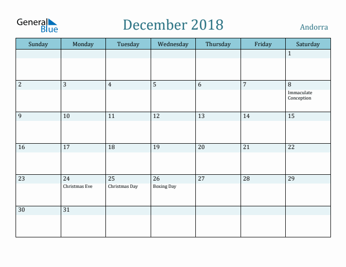 December 2018 Calendar with Holidays