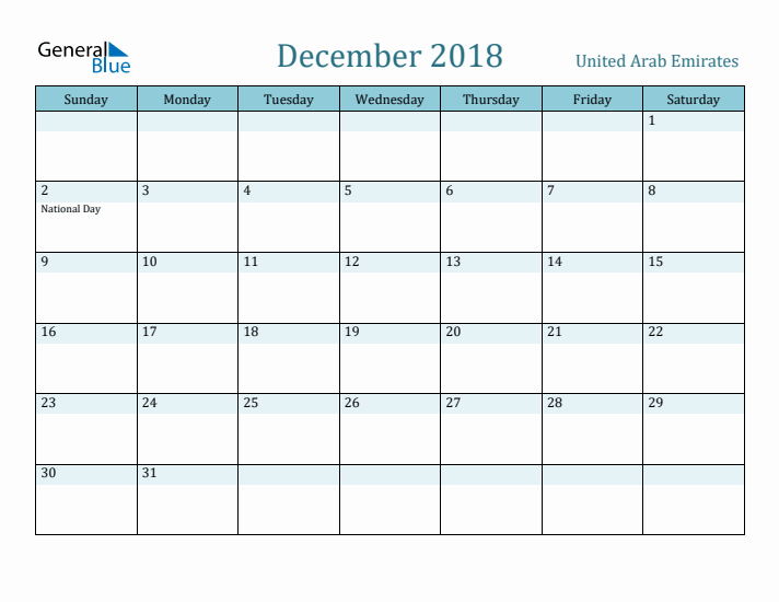 December 2018 Calendar with Holidays