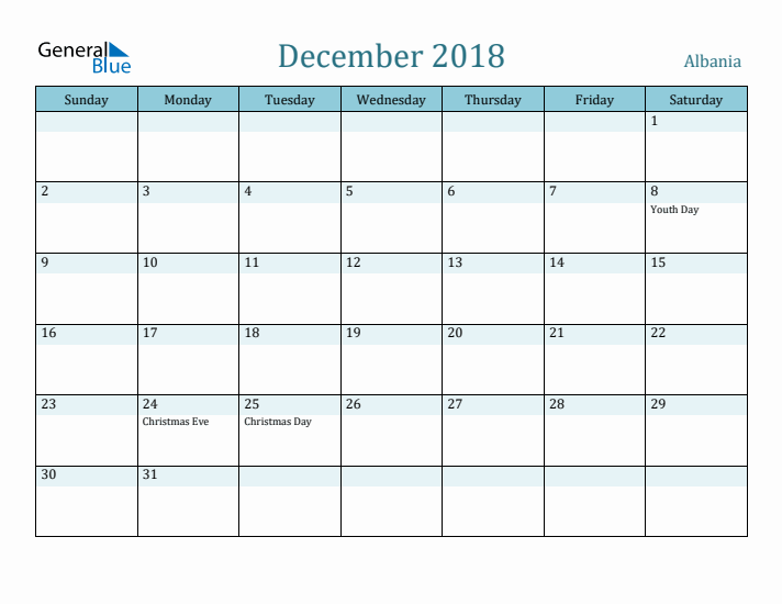 December 2018 Calendar with Holidays