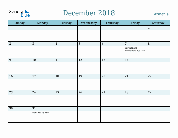 December 2018 Calendar with Holidays