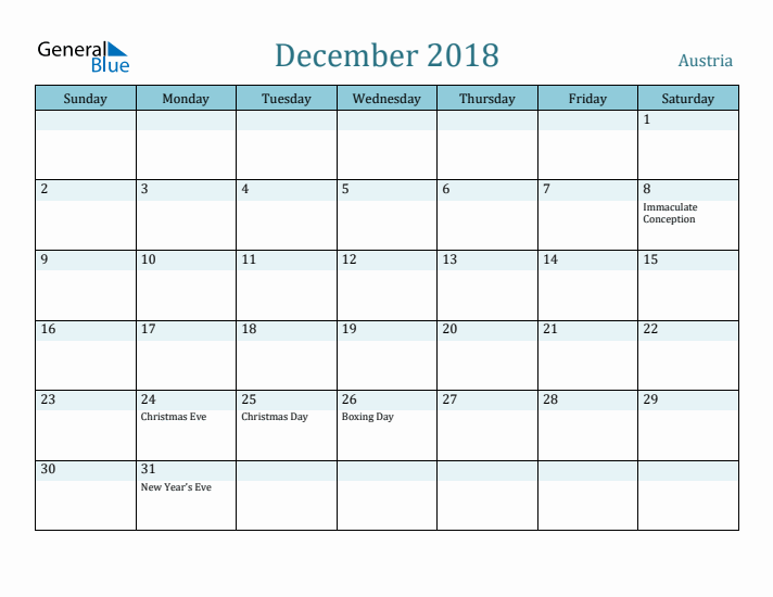 December 2018 Calendar with Holidays