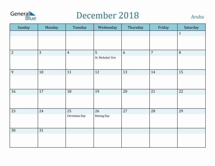 December 2018 Calendar with Holidays