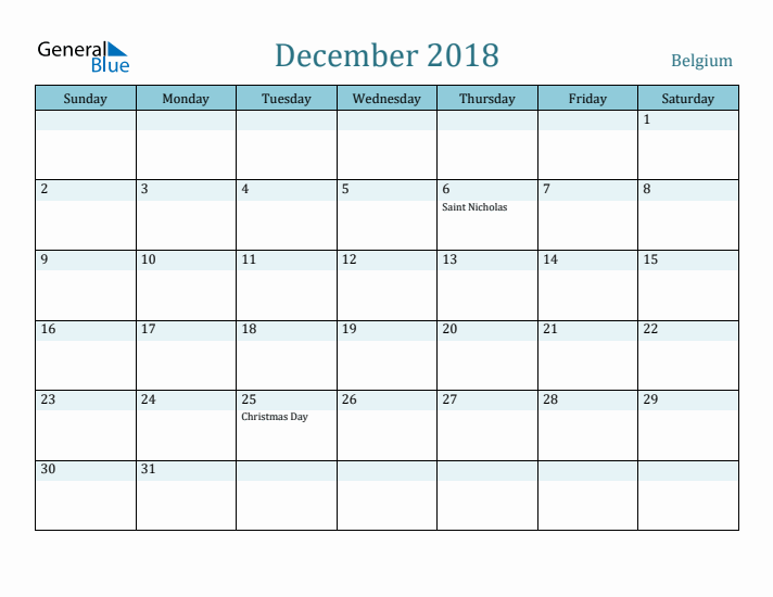 December 2018 Calendar with Holidays