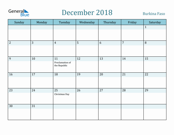 December 2018 Calendar with Holidays