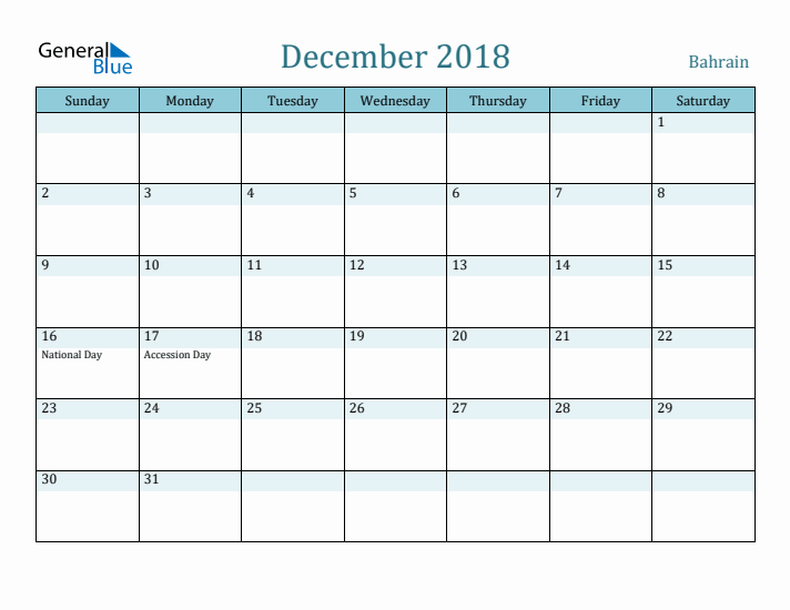 December 2018 Calendar with Holidays