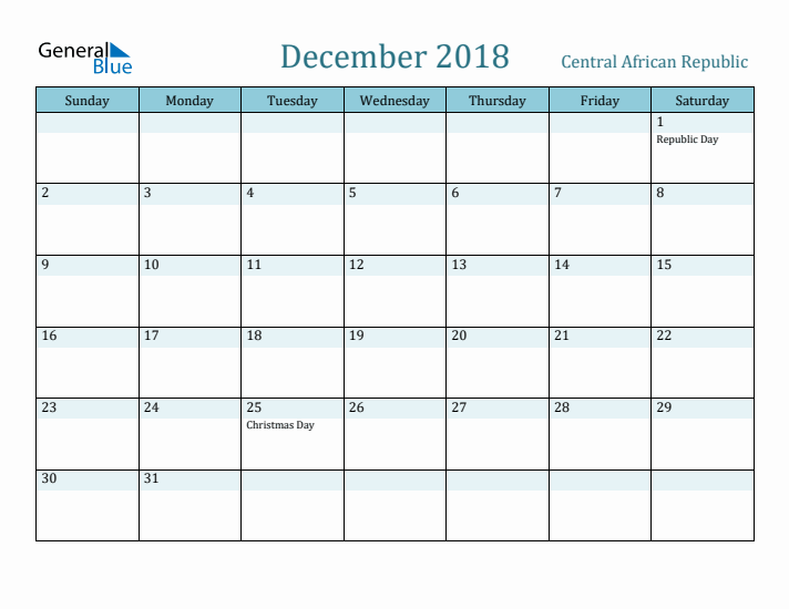 December 2018 Calendar with Holidays