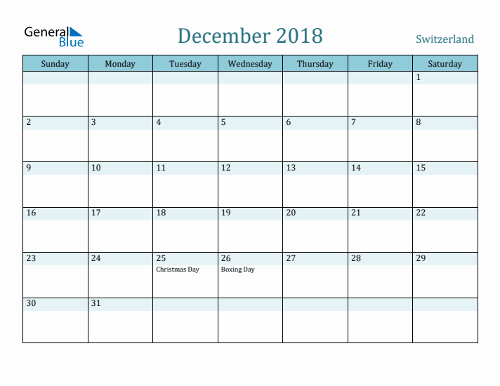 December 2018 Calendar with Holidays