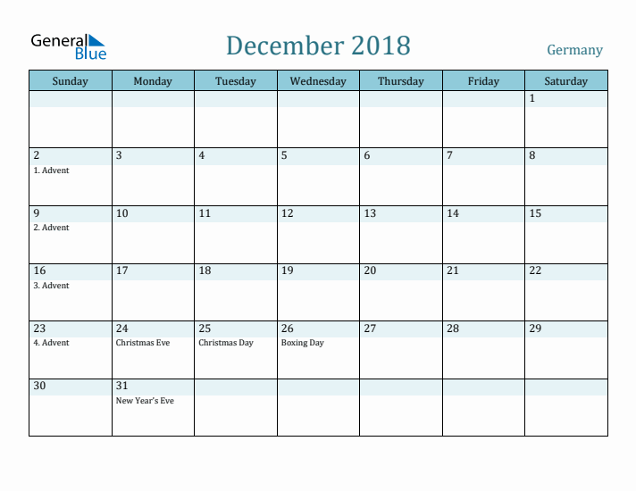 December 2018 Calendar with Holidays