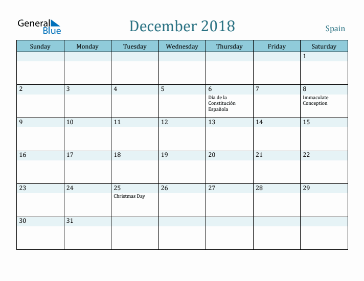 December 2018 Calendar with Holidays