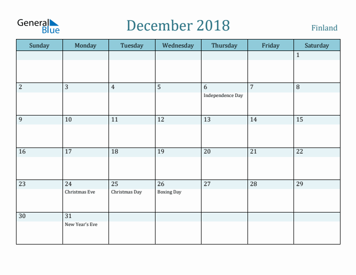 December 2018 Calendar with Holidays