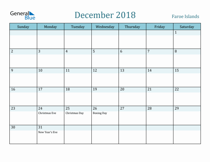 December 2018 Calendar with Holidays