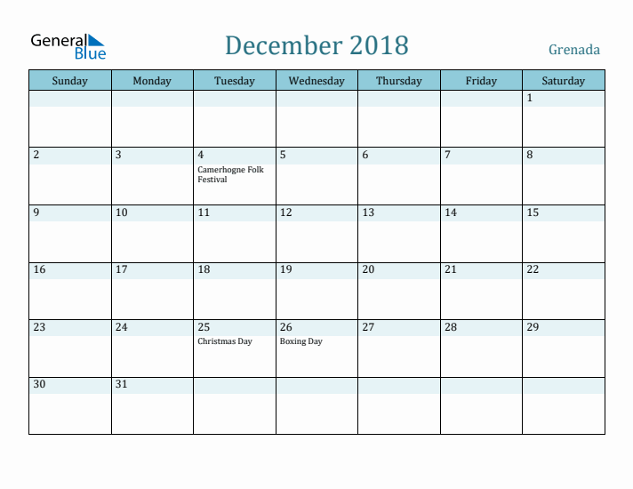 December 2018 Calendar with Holidays