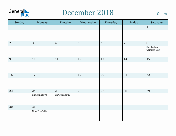 December 2018 Calendar with Holidays