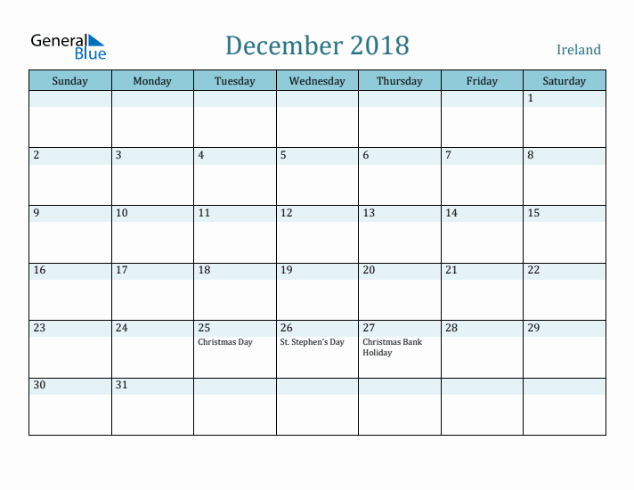 December 2018 Calendar with Holidays