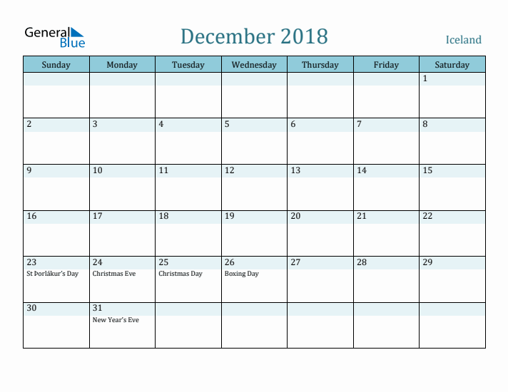 December 2018 Calendar with Holidays