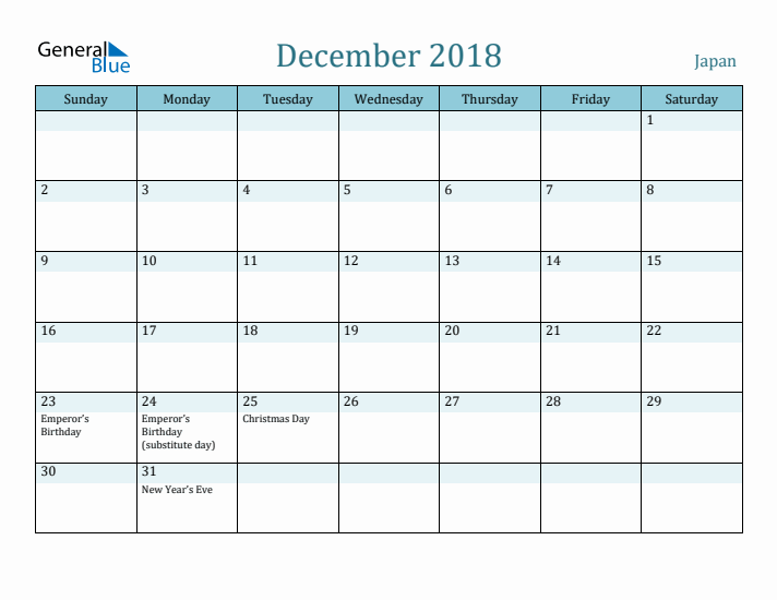 December 2018 Calendar with Holidays