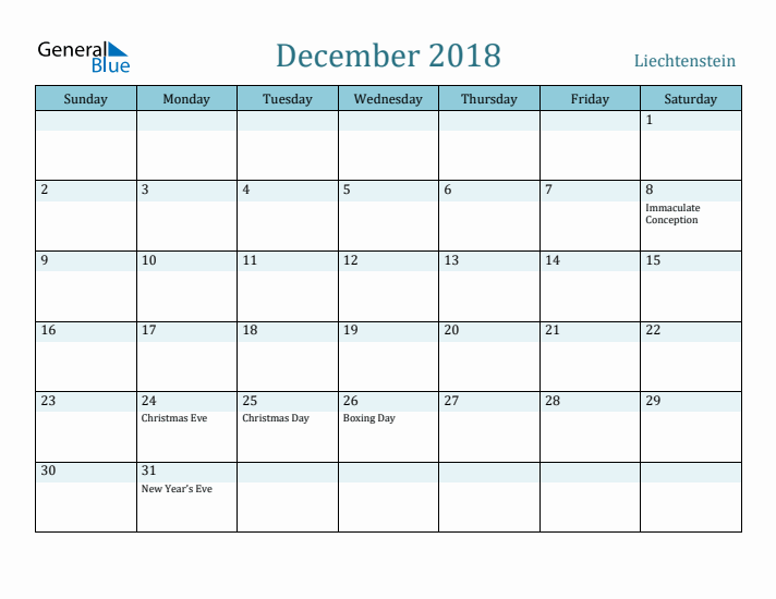 December 2018 Calendar with Holidays