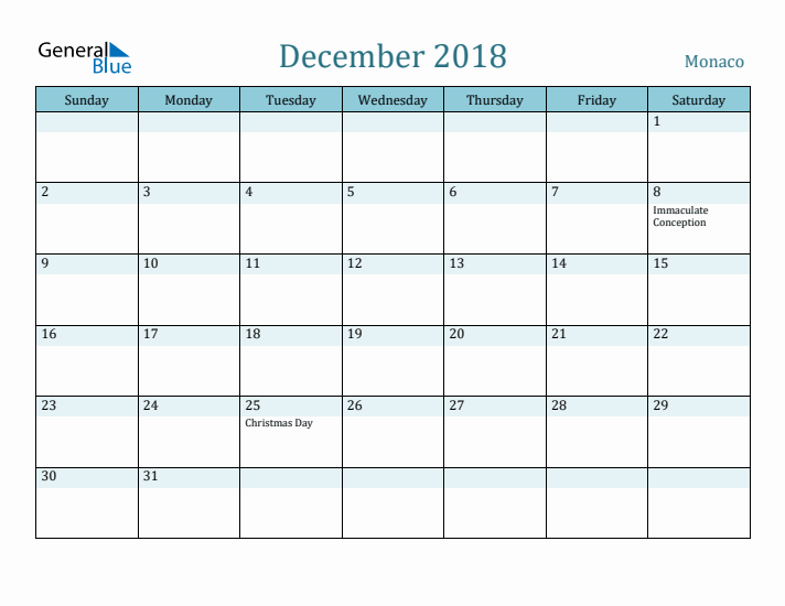 December 2018 Calendar with Holidays