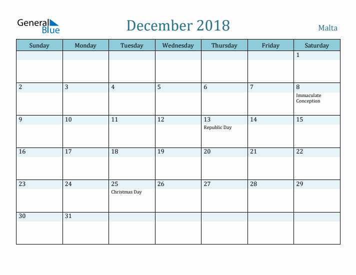 December 2018 Calendar with Holidays