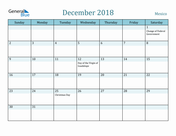 December 2018 Calendar with Holidays