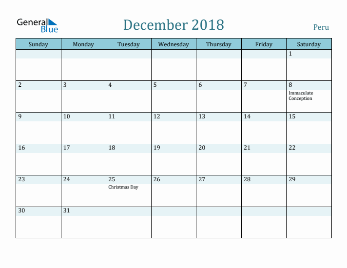 December 2018 Calendar with Holidays